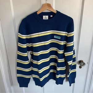 Lacoste Men's Navy Sweater with Yellow and White Stripes